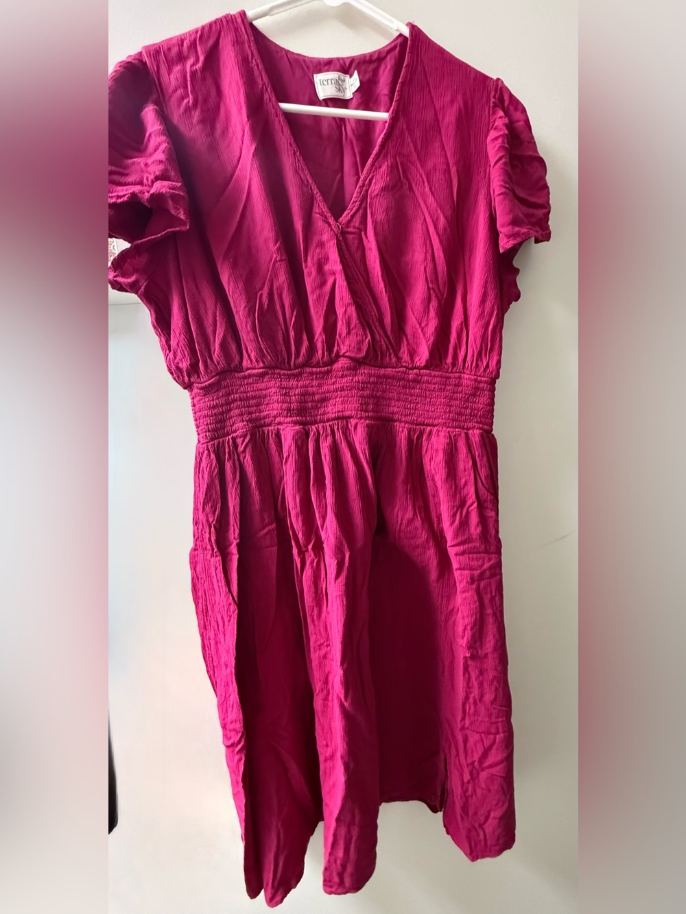 Terra & Sky Fuchsia Short-Sleeve Dress with Smocked Waist - size 1X